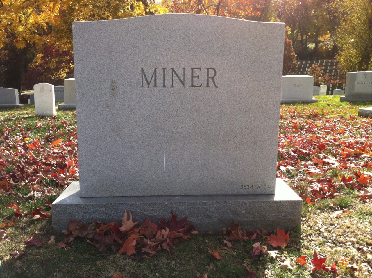 Back of headstone — Howard Miner