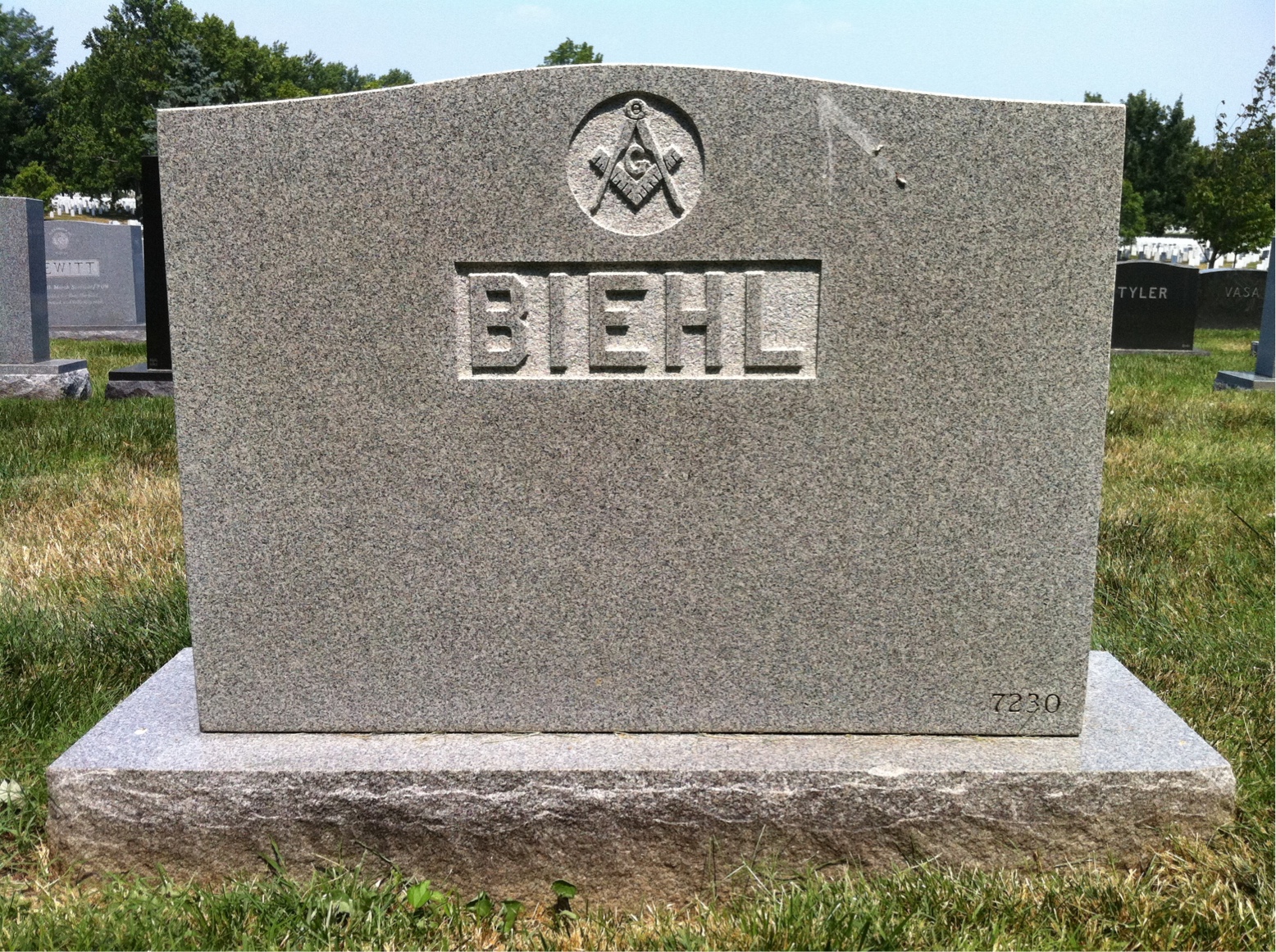 Back of headstone — William Biehl