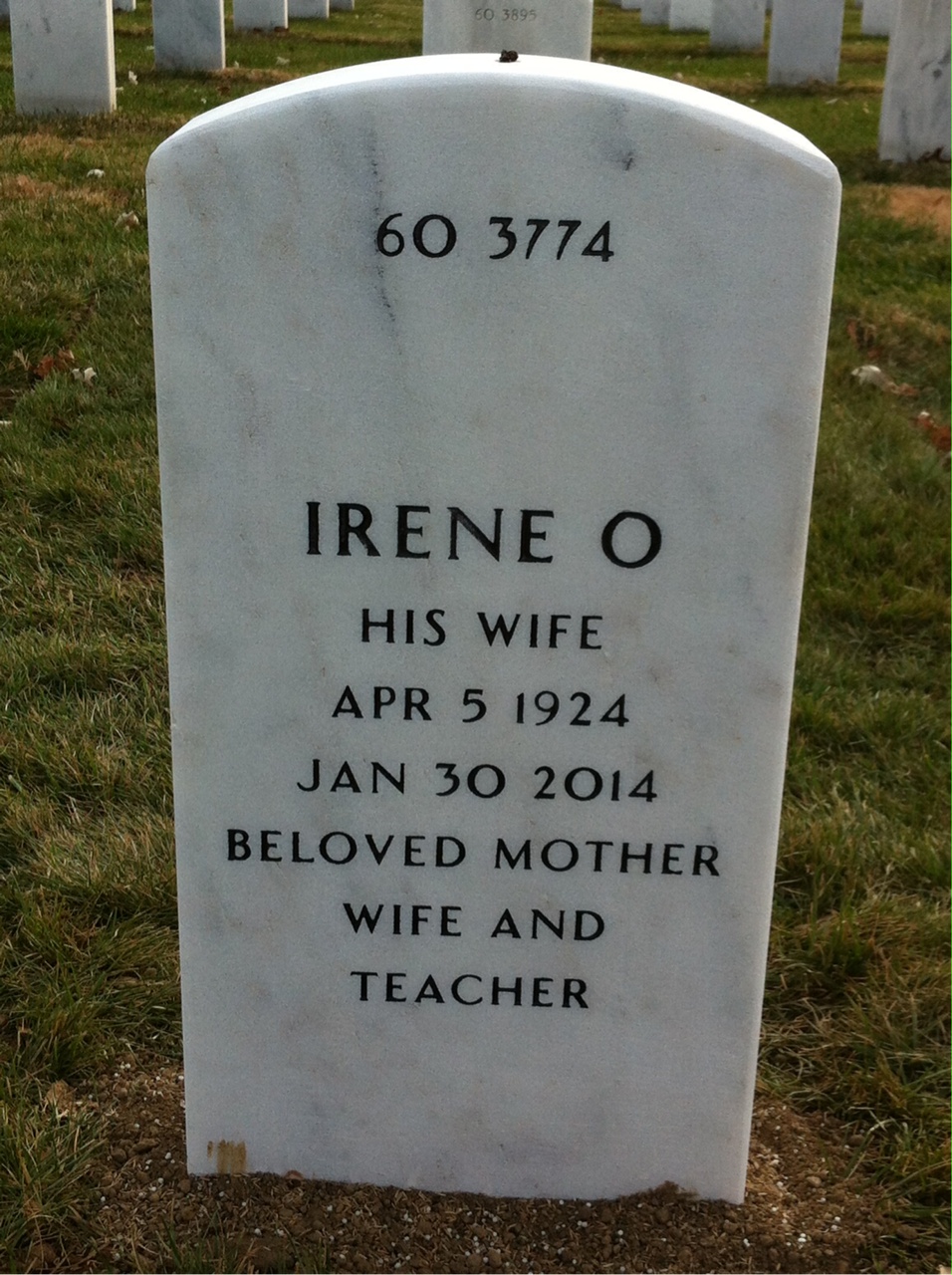 Back of headstone — William A Simcox