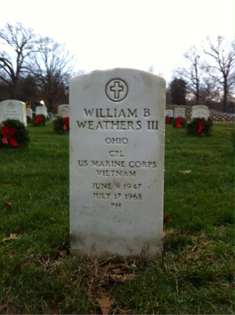Back of headstone — William B Weathers