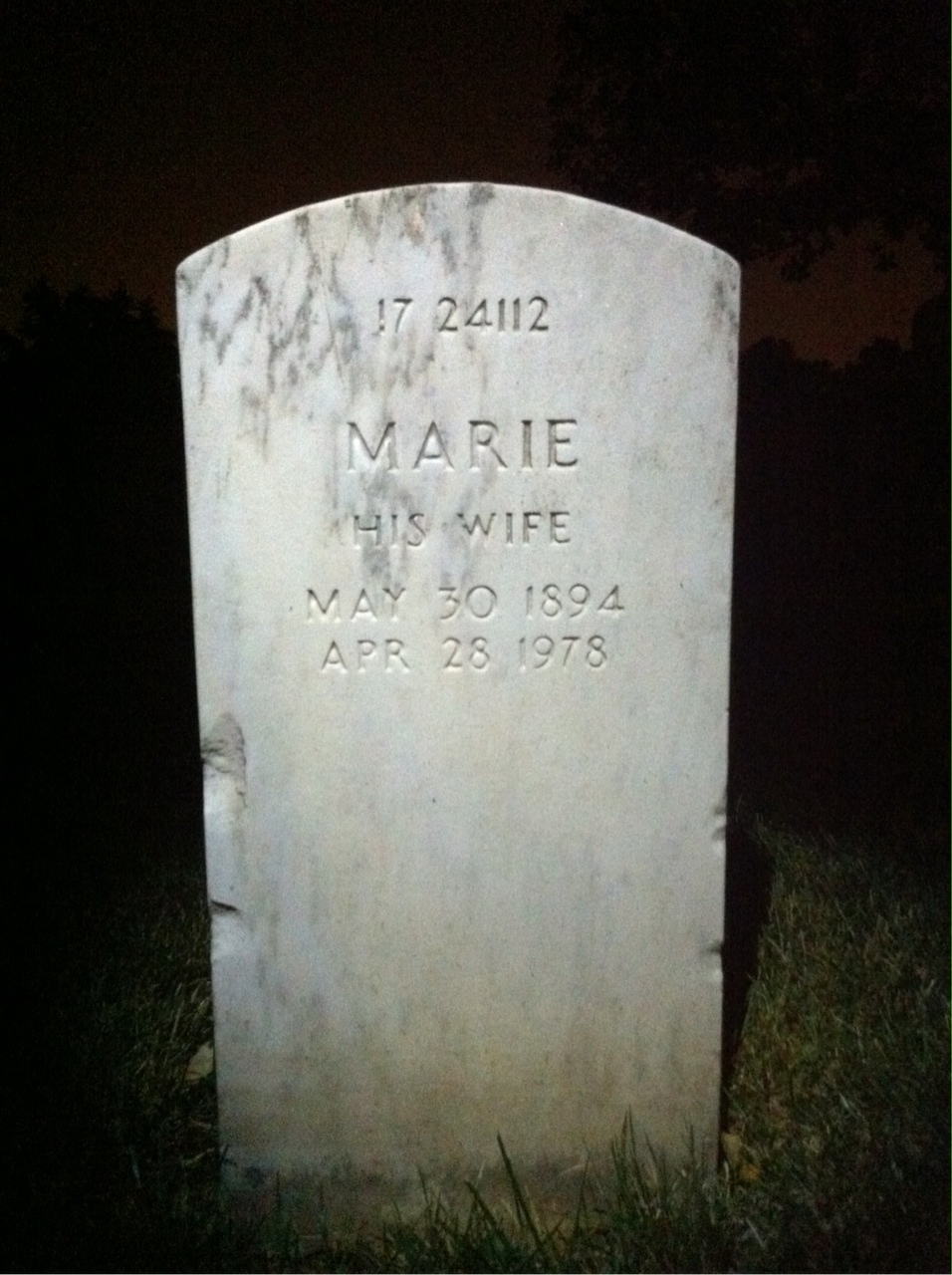 Back of headstone — Marie Murphy