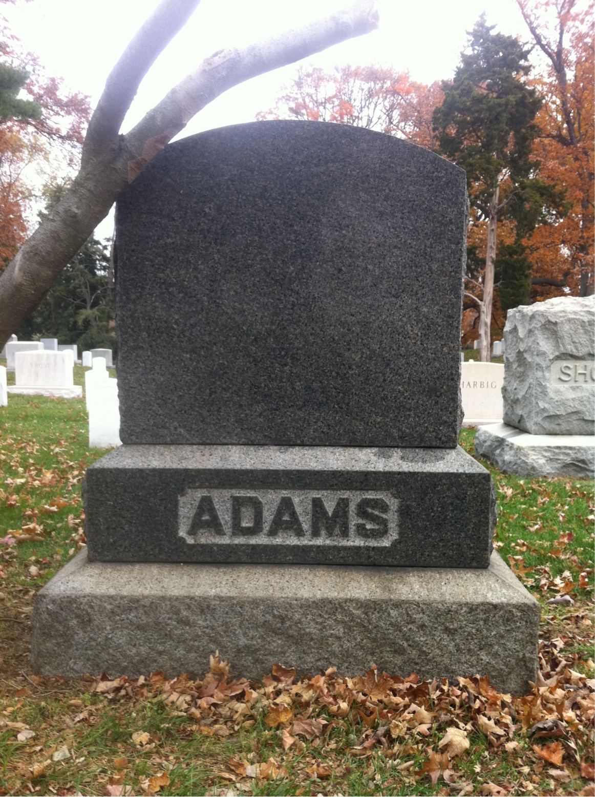 Back of headstone — Charles Adams
