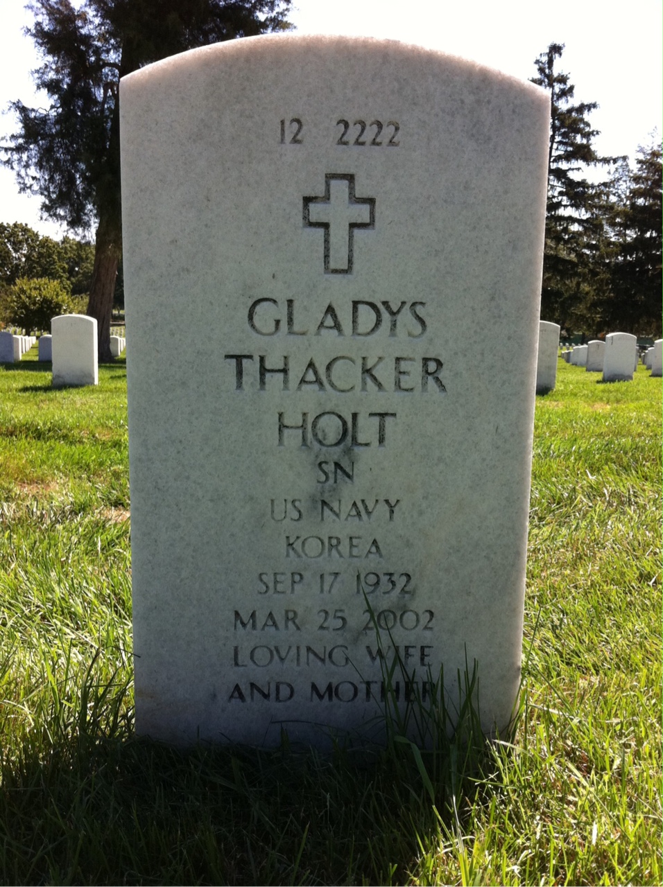 Back of headstone — Vaughn E Holt
