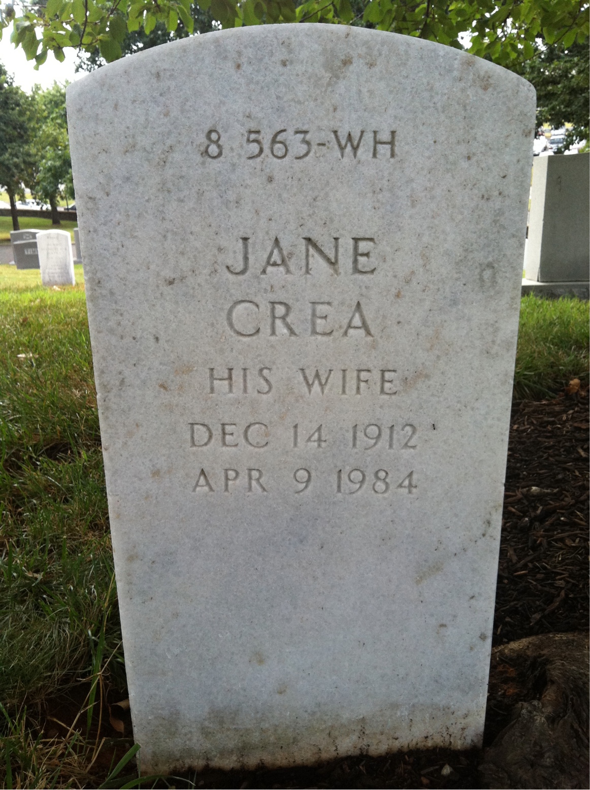Back of headstone — Jane Adams