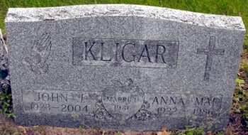 Back of headstone — John Joseph Kligar
