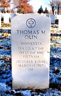 Back of headstone — Thomas M Olin