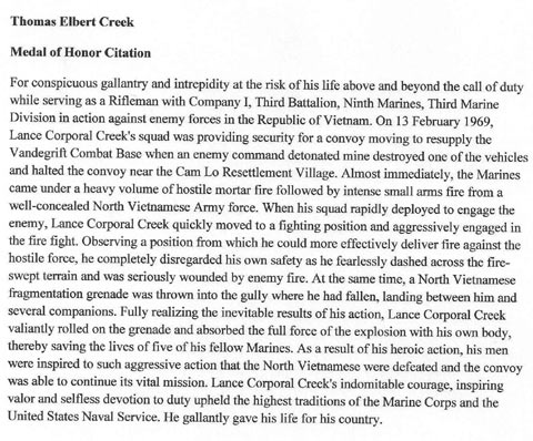 Back of headstone — Thomas Elbert Creek