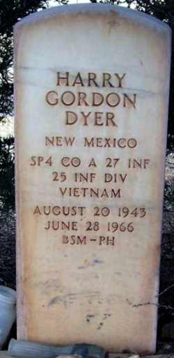 Back of headstone — Harry Gordon Dyer