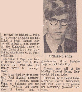 Back of headstone — Richard Lee Page