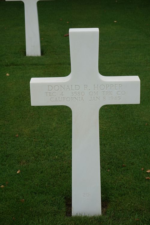 Back of headstone — Donald Roffee Hopper