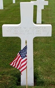 Back of headstone — George W Aldinger