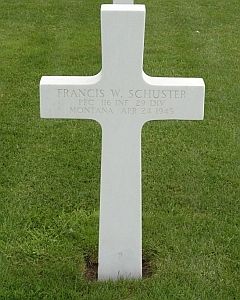 Back of headstone — Francis William Schuster