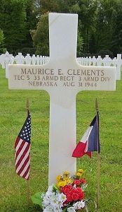 Back of headstone — Maurice Ernest Clements