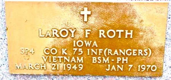 Headstone of Laroy Frederich Roth