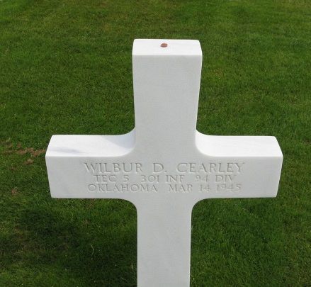 Back of headstone — Wilbur Dow Cearley