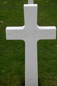 Back of headstone — Russell Alden Hanson