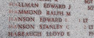 Back of headstone — Edward Erling Hanson