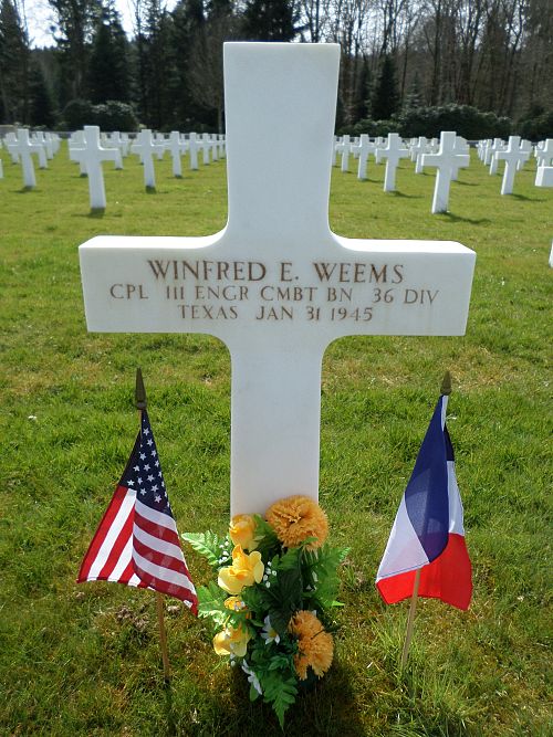 Back of headstone — Winfred E Weems