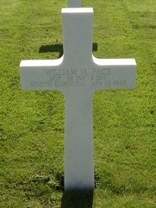 Back of headstone — William Harry Pace