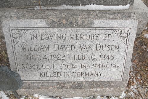 Back of headstone — William David Van Dusen