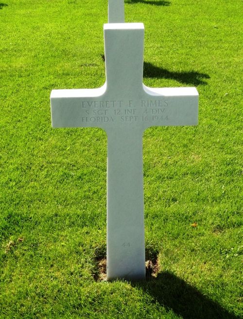 Back of headstone — Everett Franklin Rimes