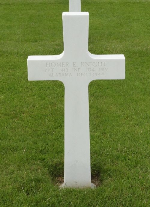 Back of headstone — Homer Elija Knight