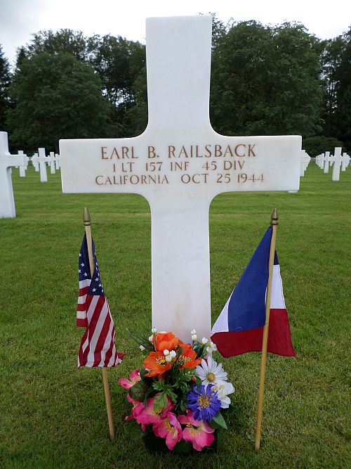 Back of headstone — Earl Bland Railsback
