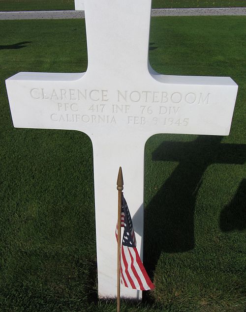 Back of headstone — Clarence Noteboom
