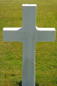 Back of headstone — Daniel F Hawk