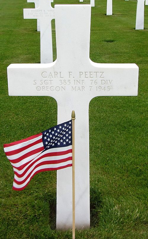 Back of headstone — Carl Frederick Peetz