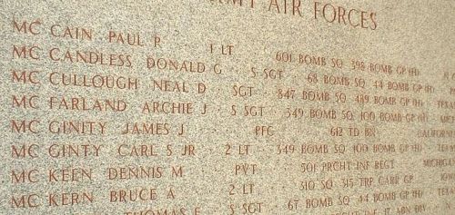 Back of headstone — Archie J Mc Farland