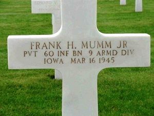 Back of headstone — Frank Harriman Mumm