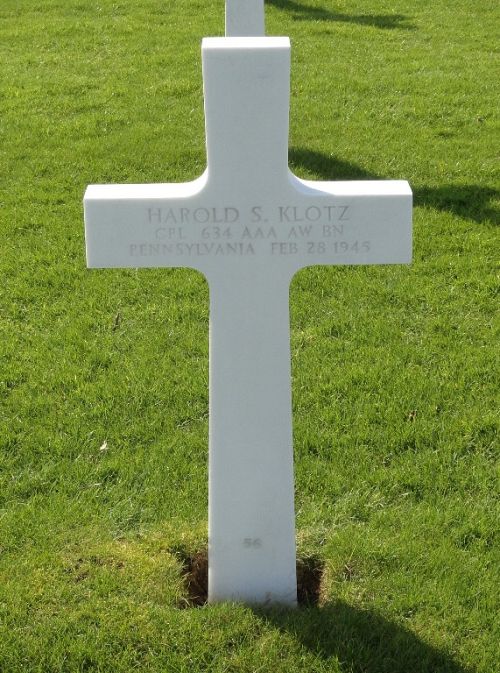 Back of headstone — Harold Stanley Klotz