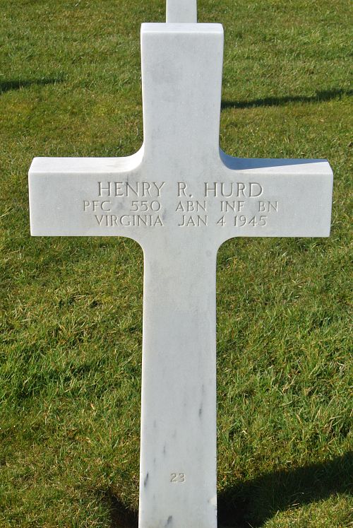 Back of headstone — Henry Roller Hurd