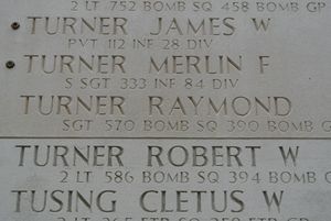 Back of headstone — Raymond Turner