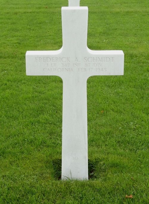 Back of headstone — Frederick A Schmidt