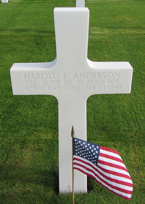 Back of headstone — Harold Eugene Anderson
