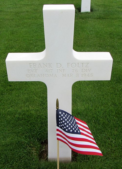 Back of headstone — Frank Daniel Foltz
