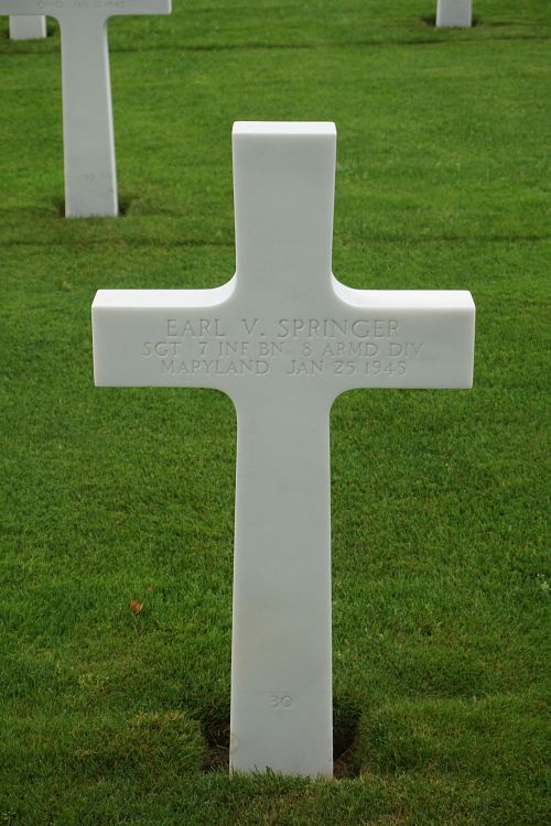 Back of headstone — Earl Victor Springer