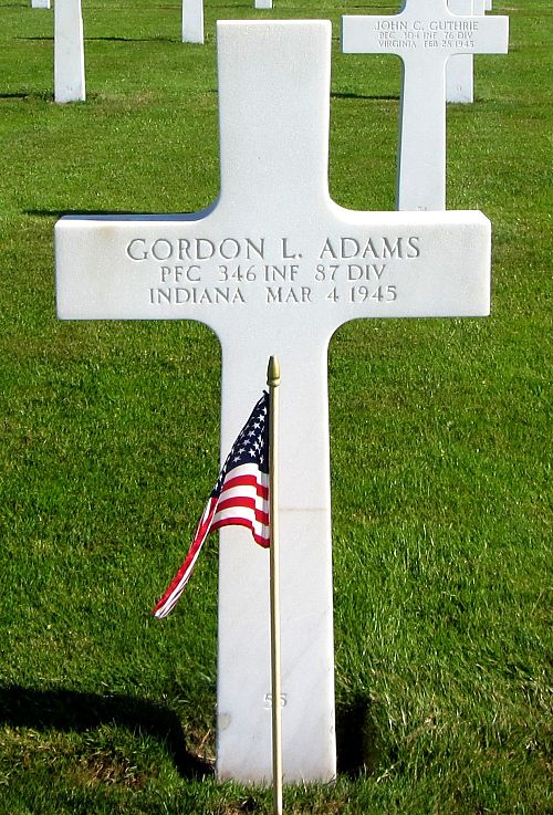 Back of headstone — Gordon Lake Adams