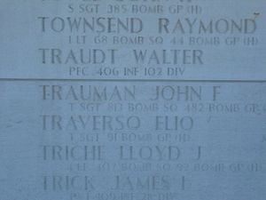 Back of headstone — John F Trauman