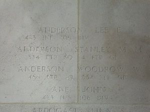 Headstone shared by 2 interments, including Woodrow Wilson Anderson