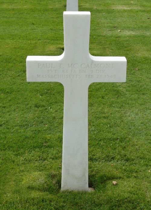 Back of headstone — Paul Thomas Mc Calmont