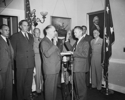 Forrestal is sworn in as the first Secretary of Defense, September 17, 1947.