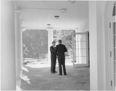 Kennedy confers with Attorney General Robert Kennedy; c. October 1962