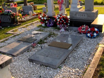 The graves of Alvin (right) and Gracie (left) York at Wolf River Cemetery, Pall Mall, Tennessee