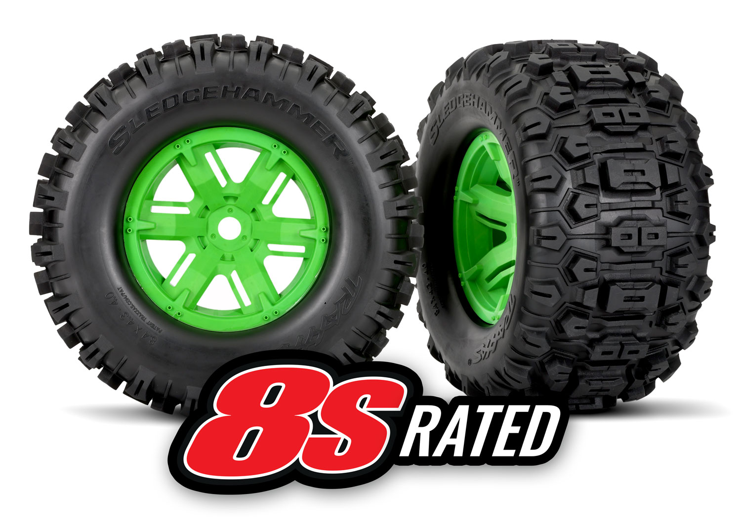 X-Maxx Green Wheels w/ Sledgehammer Tires (2)