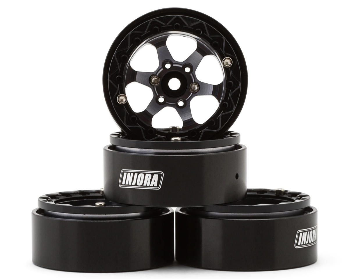 Injora 1.3" 6-Slot Aluminum Micro Crawler Beadlock Wheels (23g ea) (Grey/Black)