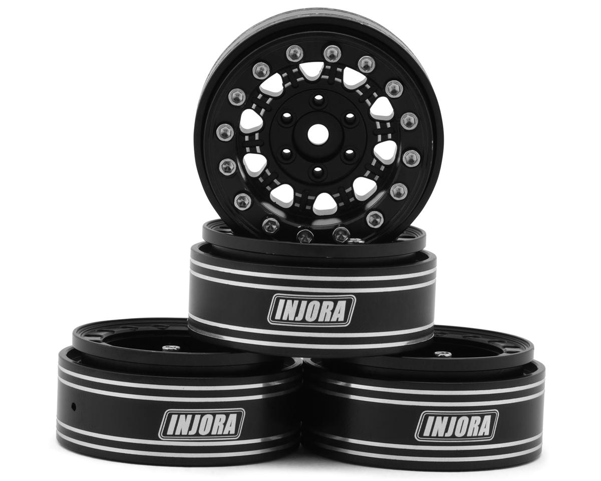 Injora 1.3" D-Slot Aluminum Micro Crawler Beadlock Wheels (27g ea) (Black/Black)