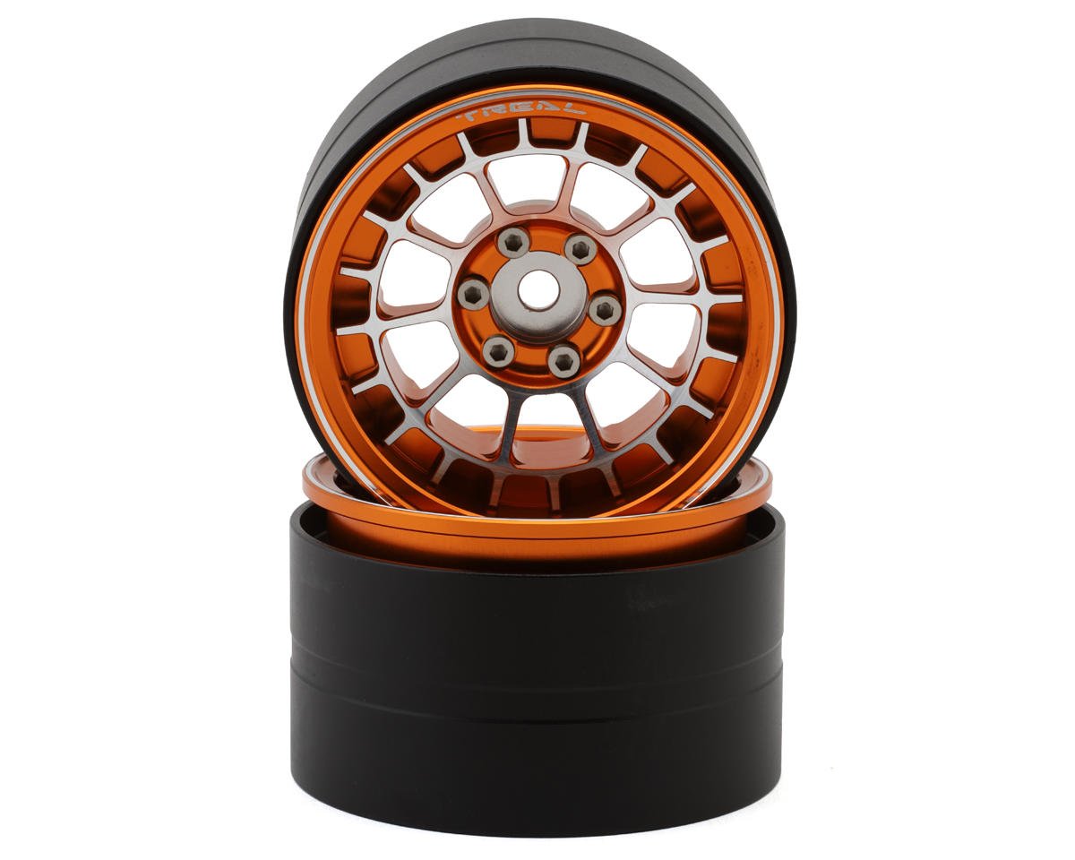 Treal Hobby 2.2" Type-A Aluminum 1/10 Rock Crawler Beadlock Wheels (Orange)